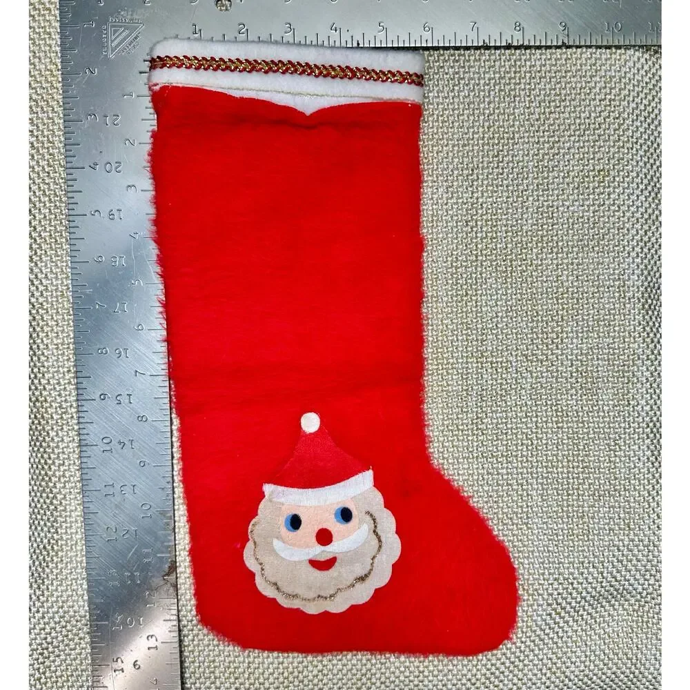 VTG ‎ handmade Red Felt Christmas Stocking Santa Face Appliqué 13